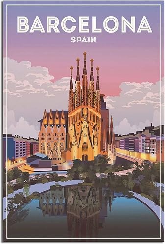 Póster de viaje vintage de Barcelonas, Iglesia España, lienzo, póster, regalo, decoración de pared, pósteres de pintura artística moderna, para
