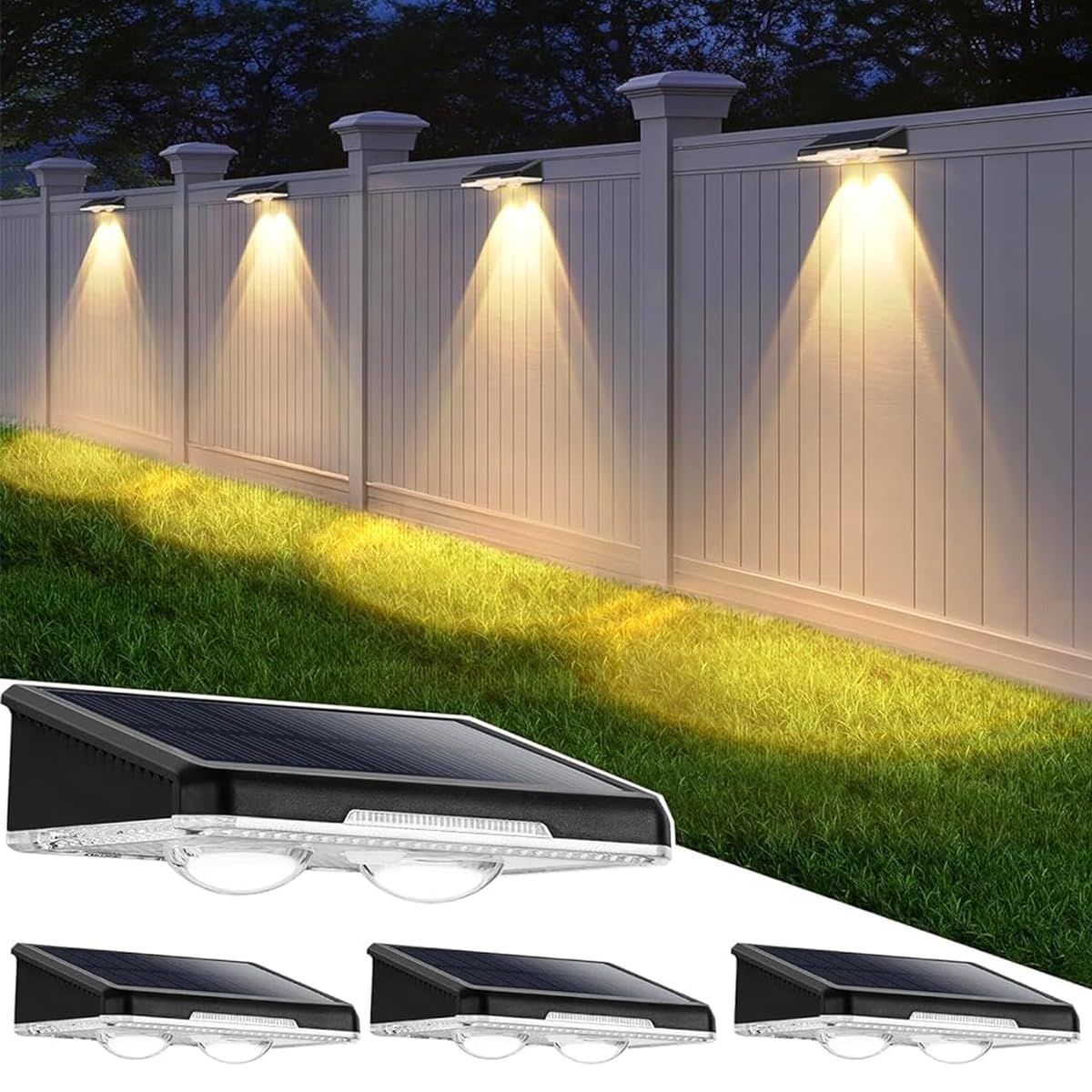 ELEPHANTBOAT® 4Pcs LED Solar Lamp 3-Color LED Fence Lights, Wall Lamp Porch Lamp Double-Beam Spotlight Grazing Light, Weatherproof IP65 Waterproof Design, Light-Sensing Smart Garden Lights-image-27