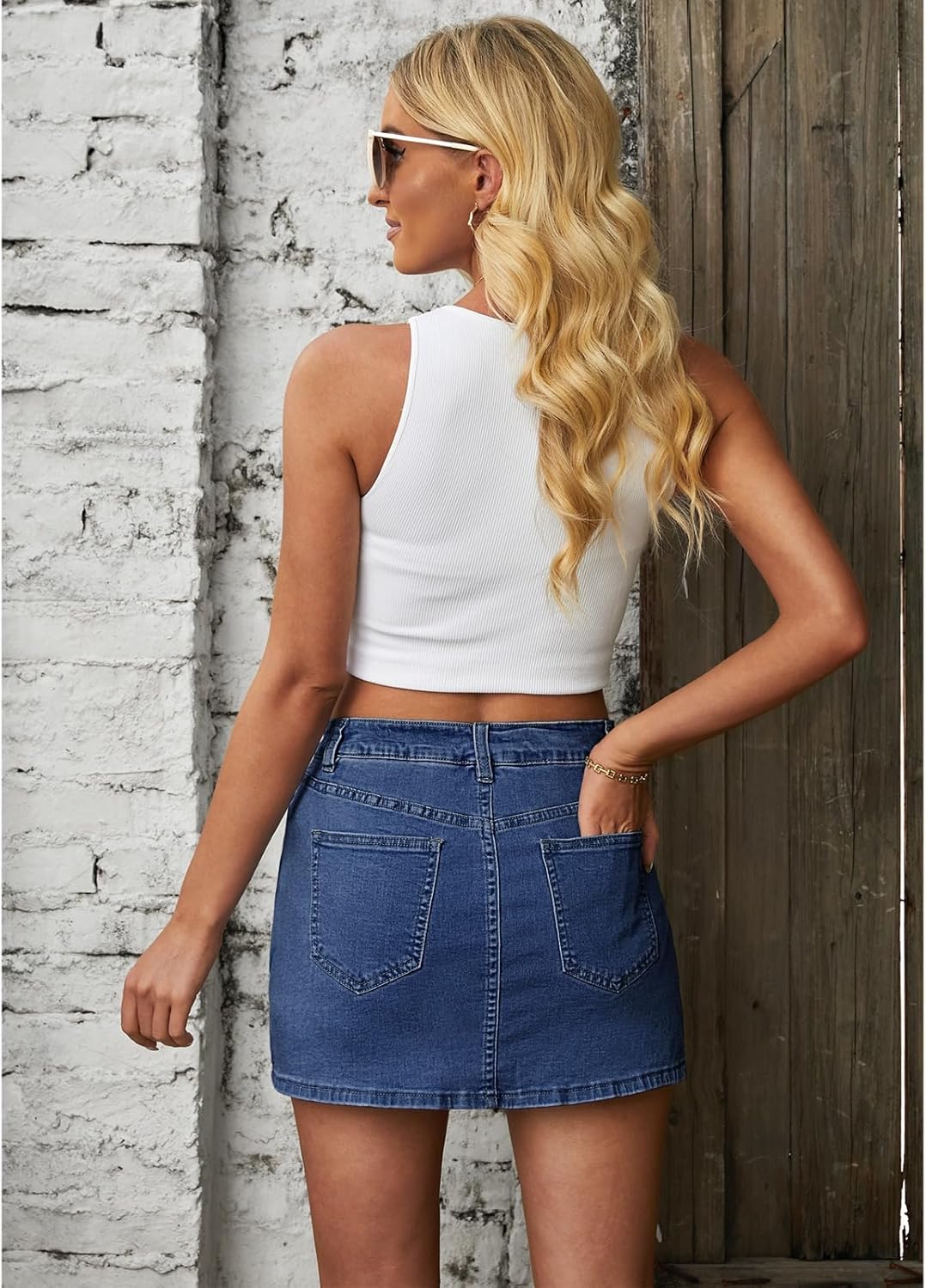 Vetinee Jean Skorts for Woman High Waisted Trendy Slit Stretchy Denim Skirt with Shorts Y2K Casual Summer Skorts Skirts - Image 2