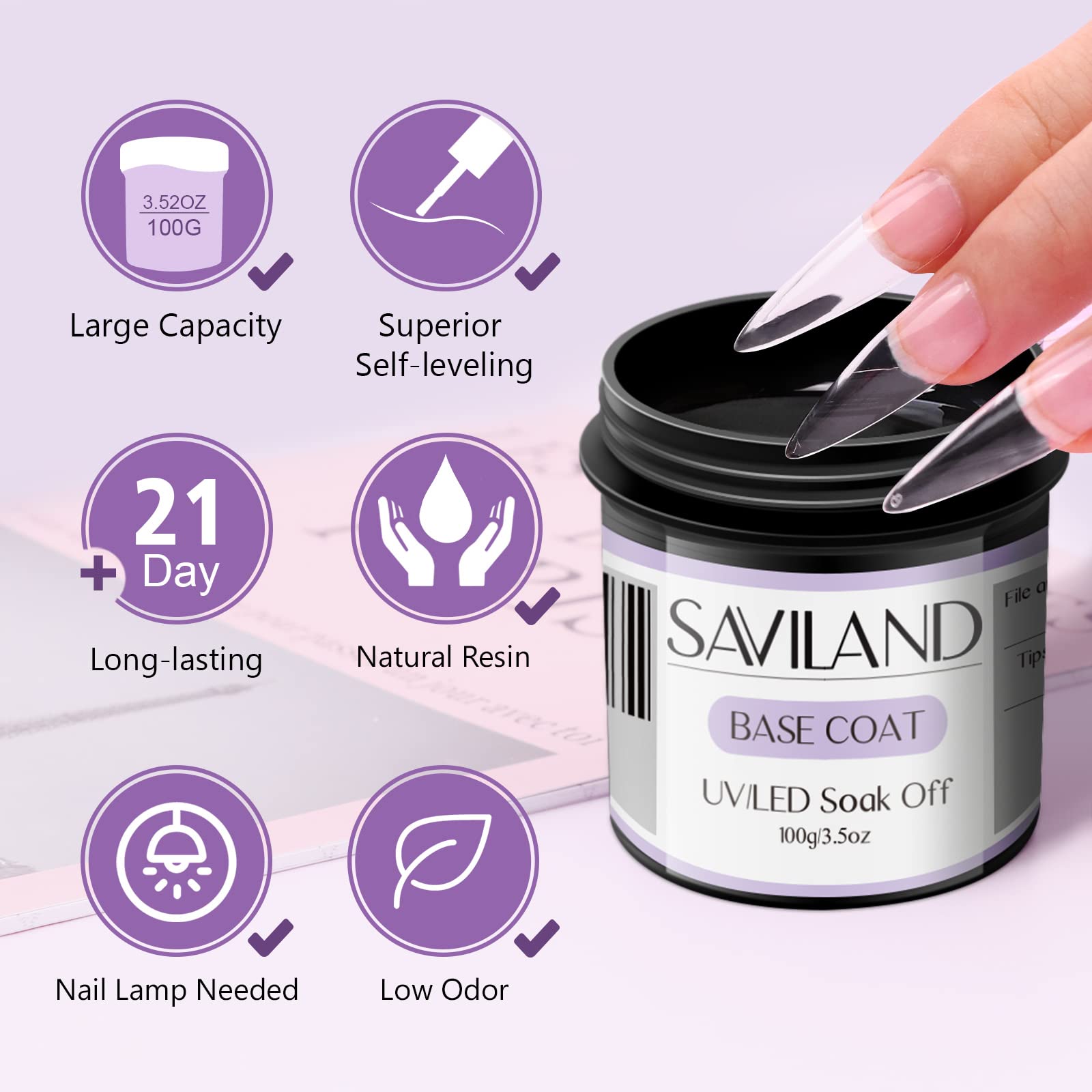 Saviland 100g Top Coat Grande Capacità No Wipe Top Coat Semipermanente Trasparente Smalto Gel Soak Off UV LED per Casa Salone per Unghie Fai Da Te Manicure