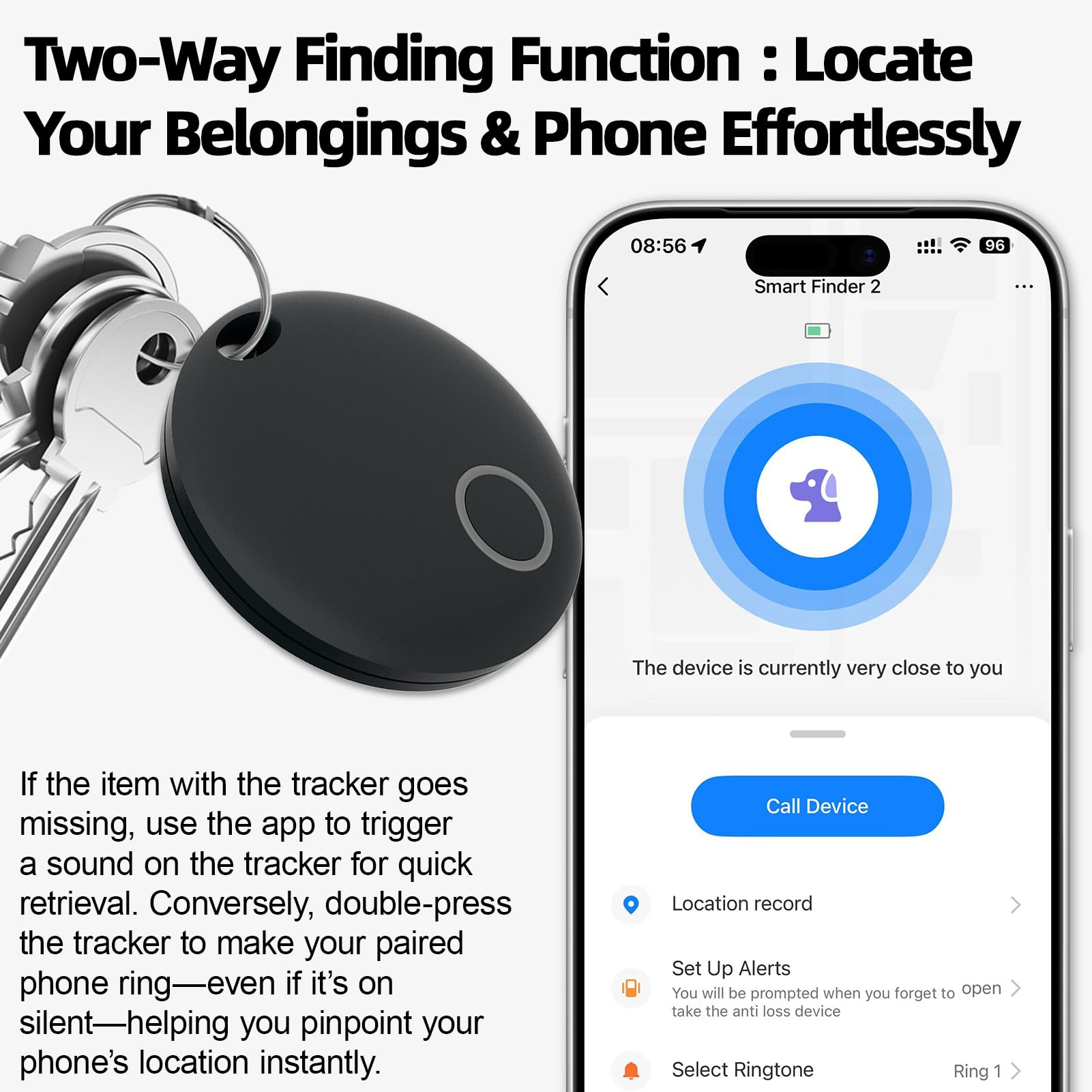 Confezione da 2 etichette per tracciamento bagagli, compatibili con app TUYA, compatibili sia con iOS che Android, localizzatore di chiavi con suono, smart tag, ricerca oggetti per chiavi, borse,