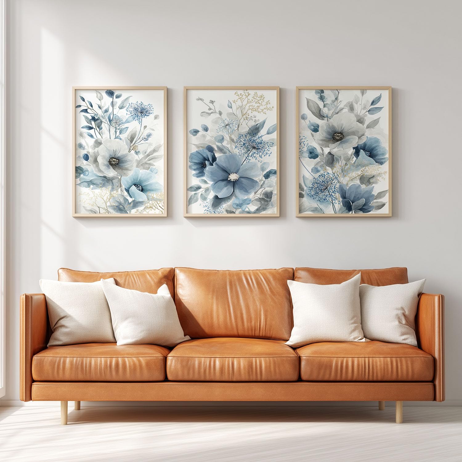 3 piezas de arte de pared floral suave para sala de estar o dormitorio, acuarela botánica, suave, acogedor, lienzo, cuadros para cocina, pasillo, escaleras, decoración, sin marco, 50 x 70 cm