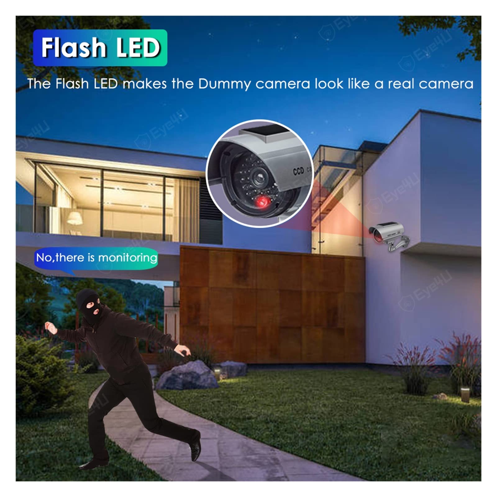 Dummy Camera Outdoor Security Panel słoneczny Fałszywa kamera Symulacja Kryty Bullet LED Light Monitor Bezpieczeństwo w domu Wodoodporny Ostry Obraz łatwa Obsługa(3 pcs silver)
