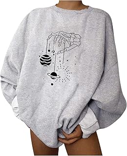 Splrit-MAN Women's Classic Pattern Print Long Sleeve Tops Womens Halloween Stylish Plus Size Jumper Womens Casual Autumn Round Neck Thermal Pullover Cute Graphic Printed Basic Sweatshirt