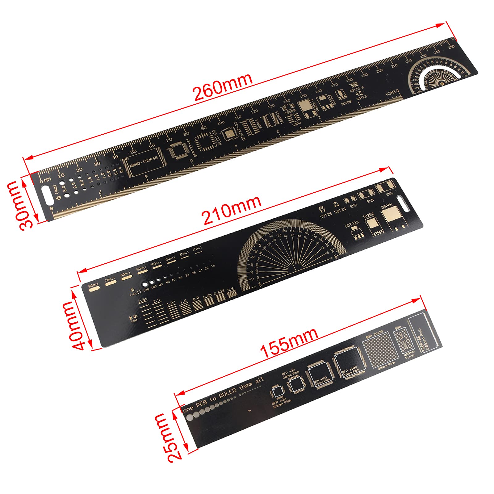 Lot De 3 Règles PCB Multifonctions 6.3/7.87/10.23 Pouces - Outil Précis Pour Ingénieurs Électroniciens