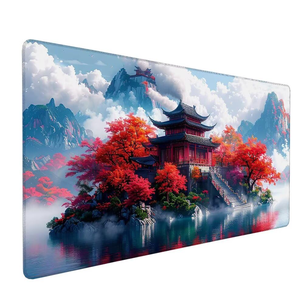 Giapponese Tappetino Mouse XXL 1000x500x3mm, Gaming Tappetino Mouse Paesaggio Mousepad con Base in Impermeabile Gomma Antiscivolo per Tastiera, PC, Computer Ufficio Idea Regalo Festa del Papà X-928
