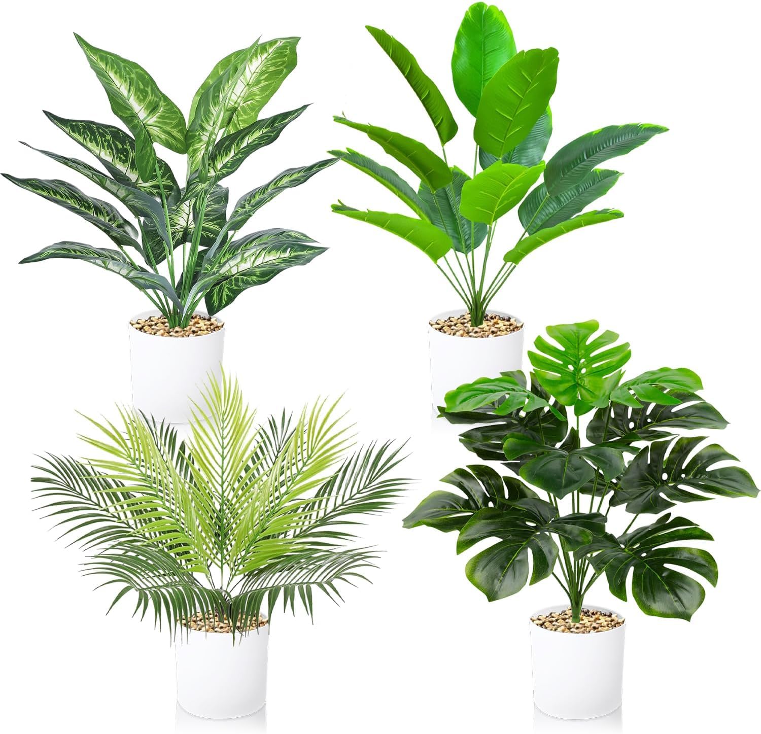 Lighterday 4 Pcs Artificial Plants Indoor,40cm Fake Plants Indoor Decorative ArtificialPlants In Pots,House Plant Faux Plant Plastic Plants for Office Desk Bedroom Bathroom Decor