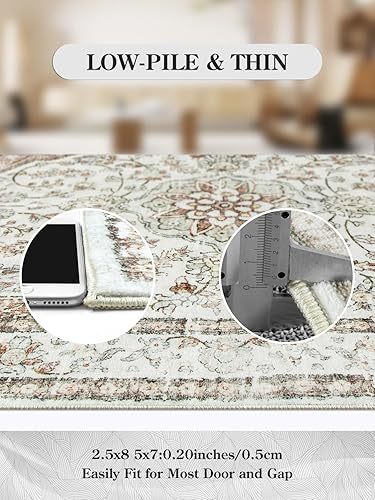 Miniatura 7 de Lahome Alfombra oriental lavable, de 2.5 x 8 pies, antideslizante, lavable, antideslizante con respaldo de goma, alfombra delgada vintage para