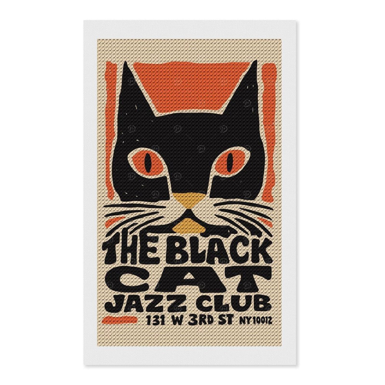 Junmoney The Black Cat Jazz Club Diamond Painting Canvas Kit 12"x20", Leisure Activity, Aesthetic Room Decor, with Tool Kit, DIY, Gift