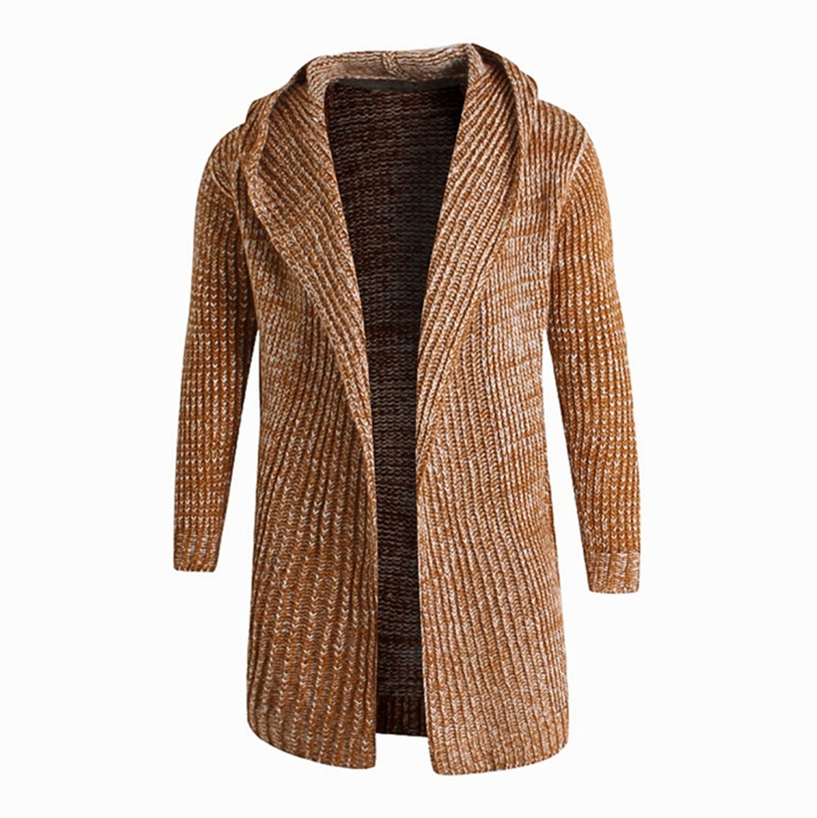 Men's Long Length Drape Cape Overcoat Open Front Ruffle Shawl Collar Cardigan Lightweight Sweatshirts With Pockets (X-Large,Khaki)