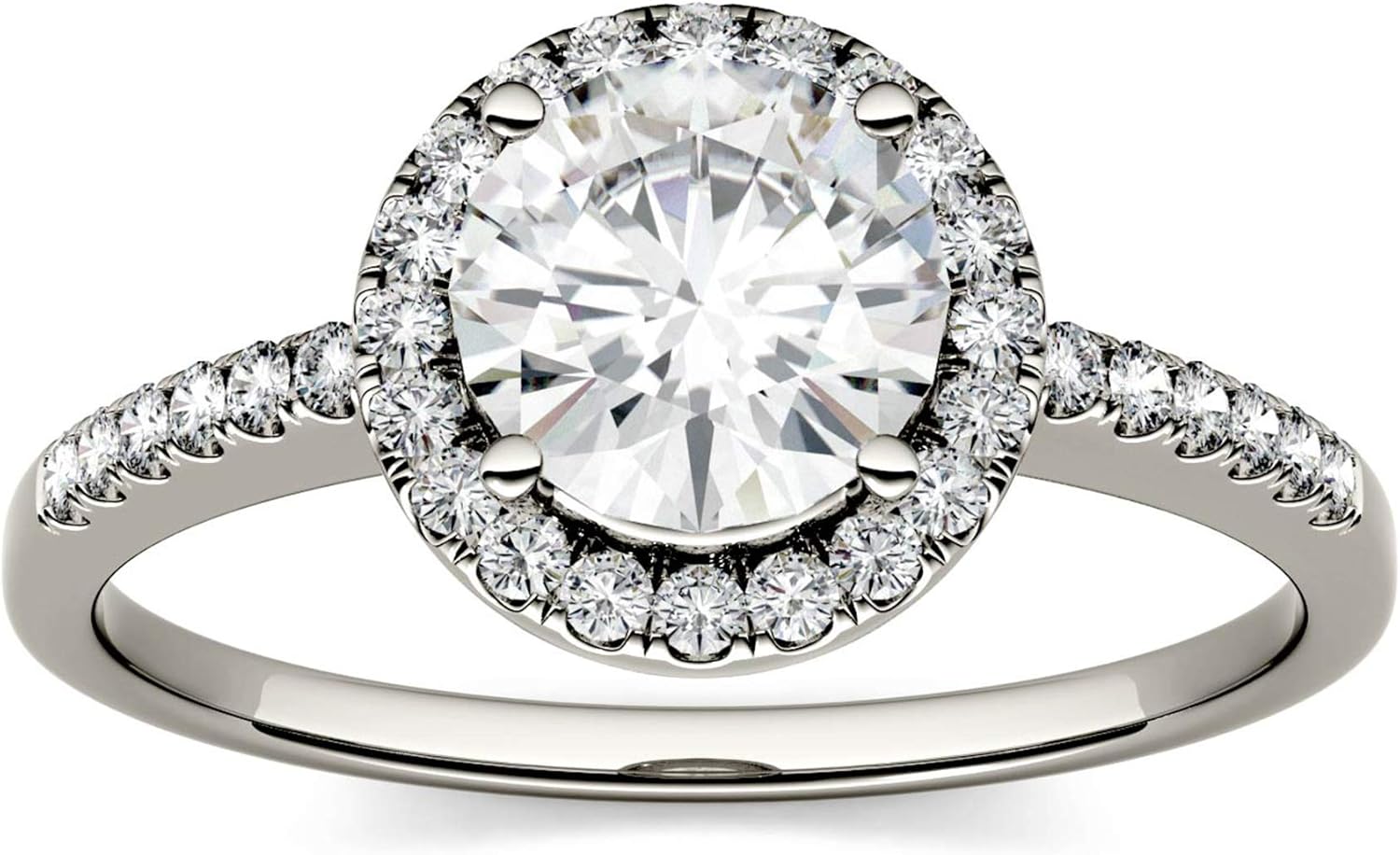 Charles & Colvard Created Moissanite 6.5mm Round Cut Engagement Ring for Women | 1.3 cttw DEW | Lab Grown | Solid 14K White Gold