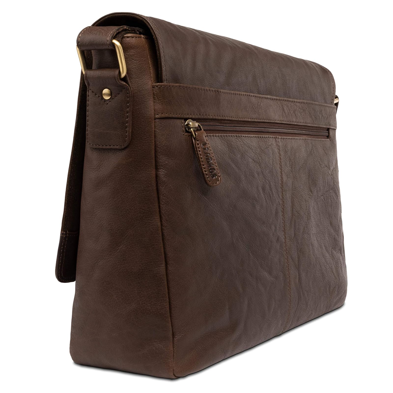 LEABAGS Bolso Bandolera para Hombres y Mujeres | Bolso Mensajero con Correa | Bolsa Cuero Genuino para Portátil 15" | Bolsa de Hombro | Bolsa de Trabajo | Bolsa de Transporte