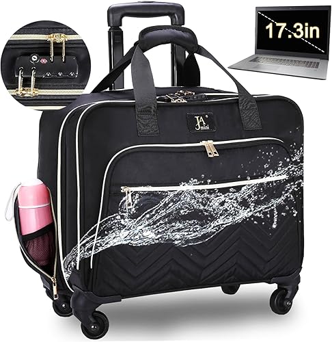 jamini Bolsa con ruedas para laptop con 4 ruedas giratorias, 17.3 pulgadas y TSA Lock Maletín grande con ruedas para hombres y mujeres, resistente