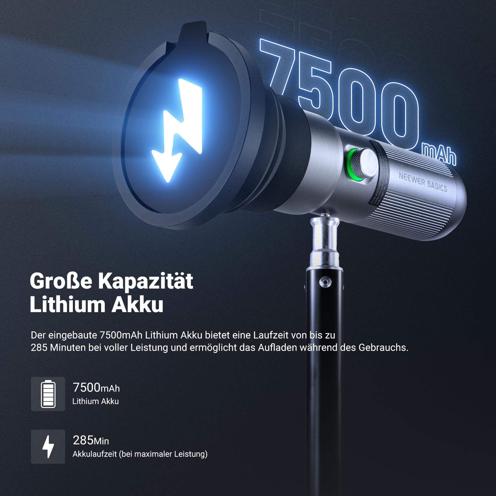 NEEWER Basics Taschenlampe für Fotografie, FL10 RGB LED Spotlight, 10W 6300K gemustertes Umgebungslicht aus Aluminium, 7500mAh/4 Farben/20 GOBO Filter/CRI95+, USB Sunset Video Fülllicht für Fotostudio