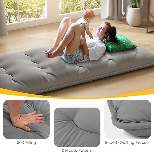 Miniatura 6 de KOMFOTT Colchón japonés de suelo, colchón futón enrollable de 4 pulgadas con funda lavable y bolsa de almacenamiento, colchón portátil para