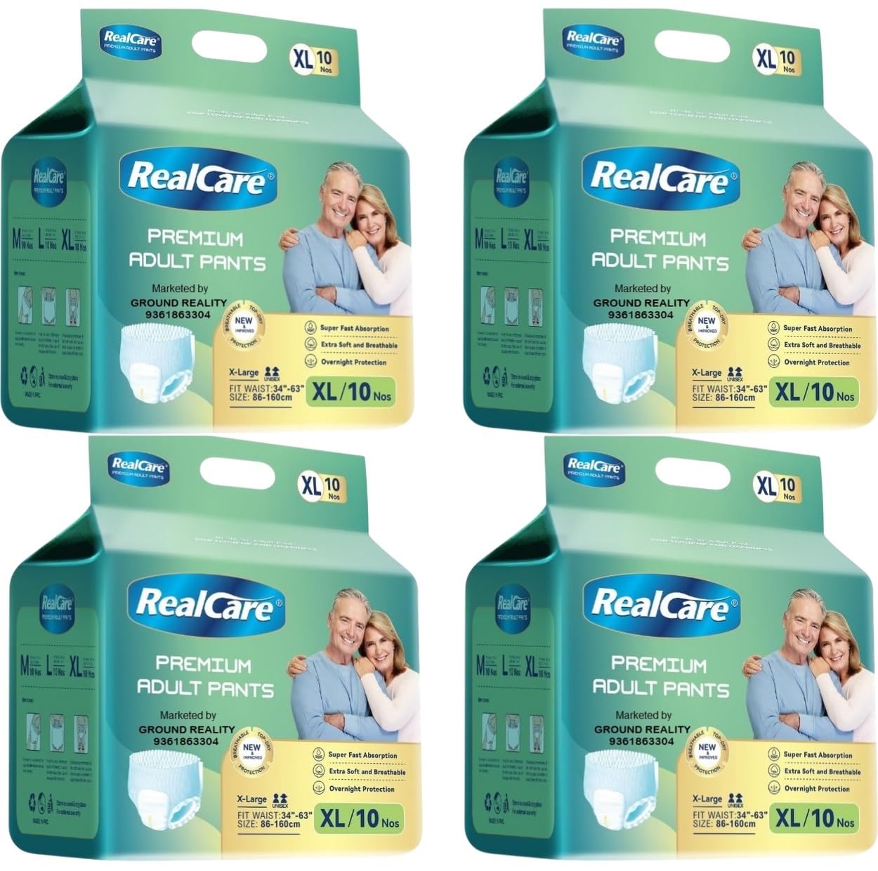 LUREME Premium Class XL Size (34-63 Inch, 86-160cms) Real Care Overnight Adult Pull Ups Pant Style Diapers for Men Women with Advanced 3D Superior Absorbency Core Anti-Bacterial Pack of 4 (40)