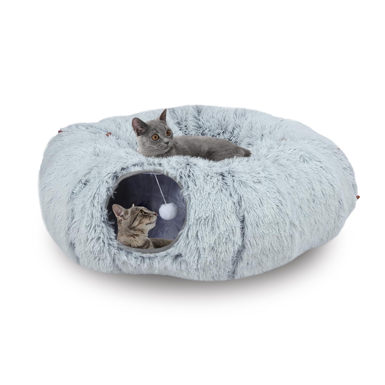 Arquiel Road túnel para Gatos, Cama Tipo túnel para Gato con Alfombrilla de cojín Donut Forma Circular Plegable extraíble con Agujeros Bolas (Gris, 85 X 26 Cm)