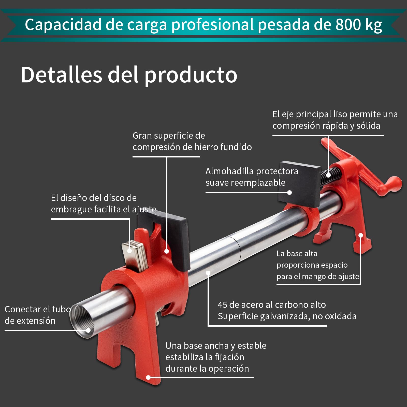 Juego de abrazaderas de tubo para pegar madera de 3/4 pulgadas estilo H profesional con tubo de acero de 76 cm. Límite de carga resistente de 800 kg, para carpintería