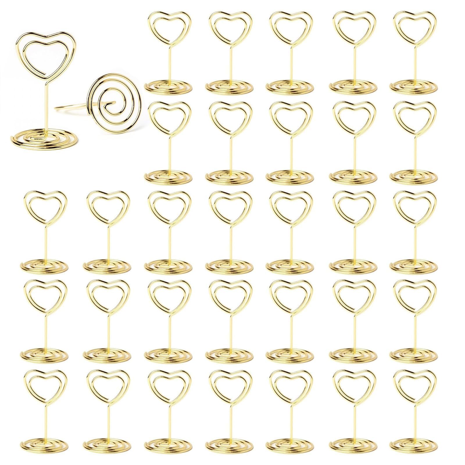 Zyekiu Rose Gold, Gold, Silver 30 Pack Photo Holders For Tables Place Card Holders Card Stand Table Number Stands For Wedding Party Graduation Reception Restaurant Home Centerpiece Decorations Office Memo (Heart Shape, Gold)