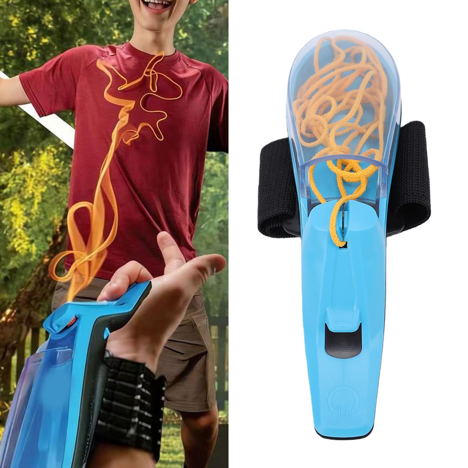 Brrnoo Glow In The Dark Rope Launcher Rewind Glow String Toy für Parks, Klassenzimmer, Partys, Roadtrips mit Wiederaufladbarem Typ-C-Akku für Kinder, Teenager, Erwachsene