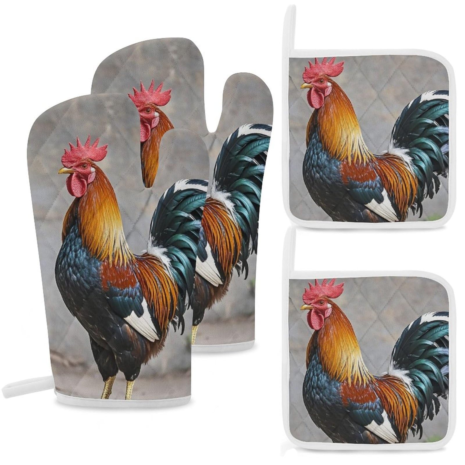 Gants de cuisine et maniques isolants : haute protection thermique motif coq