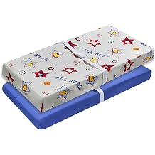 EVERYDAY KIDS 2 Pack Baby Changing Pad Covers for Boys in Solid Blue and Jungle Animal Print Fits Most Changing Table Pads; 100% Cotton Percale Weave, Breathable, Ultra Soft Changing Table Topper