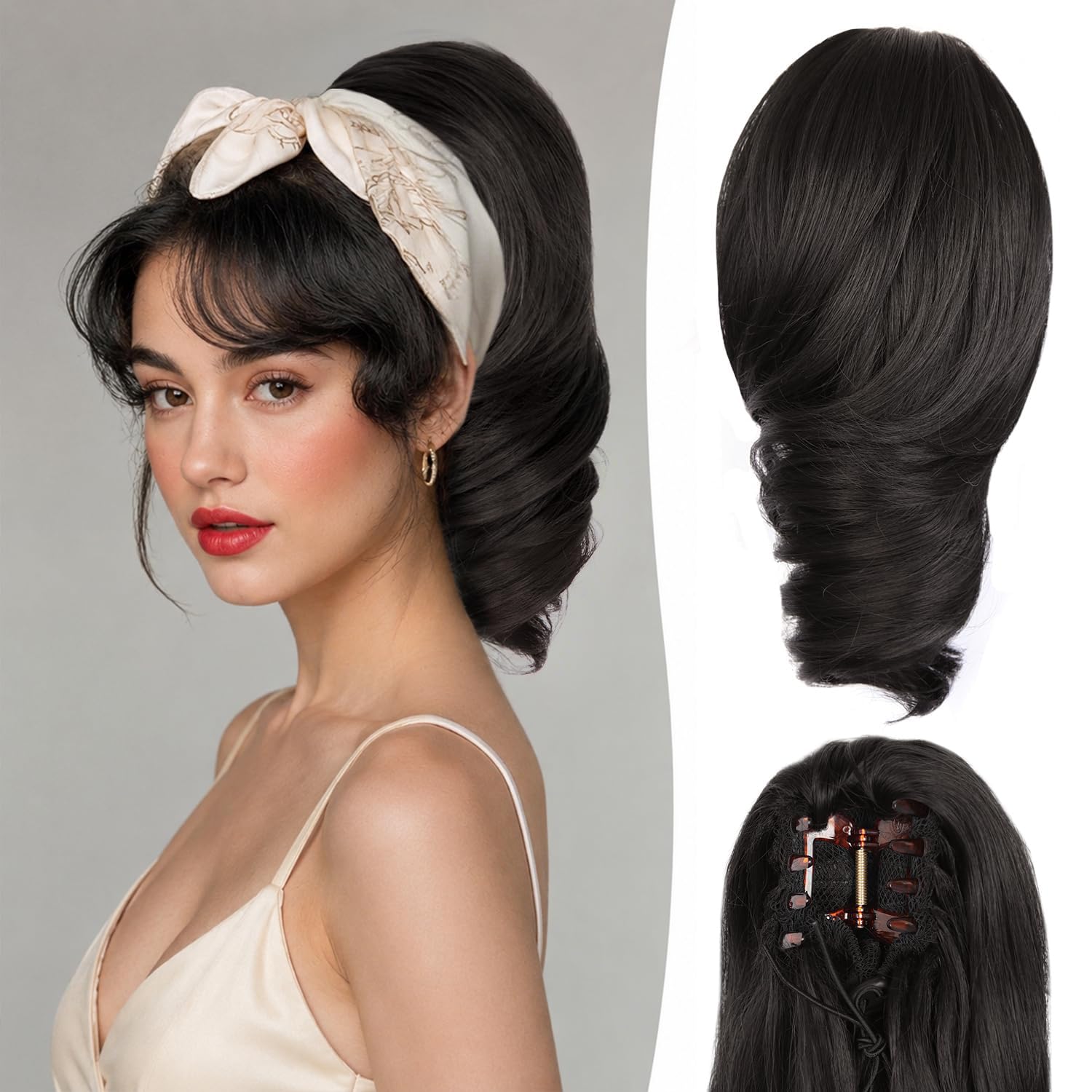 Photo 1 of 12 Inch Short Clip in Ponytail Extension - Soft Pony Tails Hair Extensions, Claw Clip Ponytail Extension, Natural Short Hair Extensions Ponytail, Synthetic Hair Pieces for Women (Color: Black Brown)
