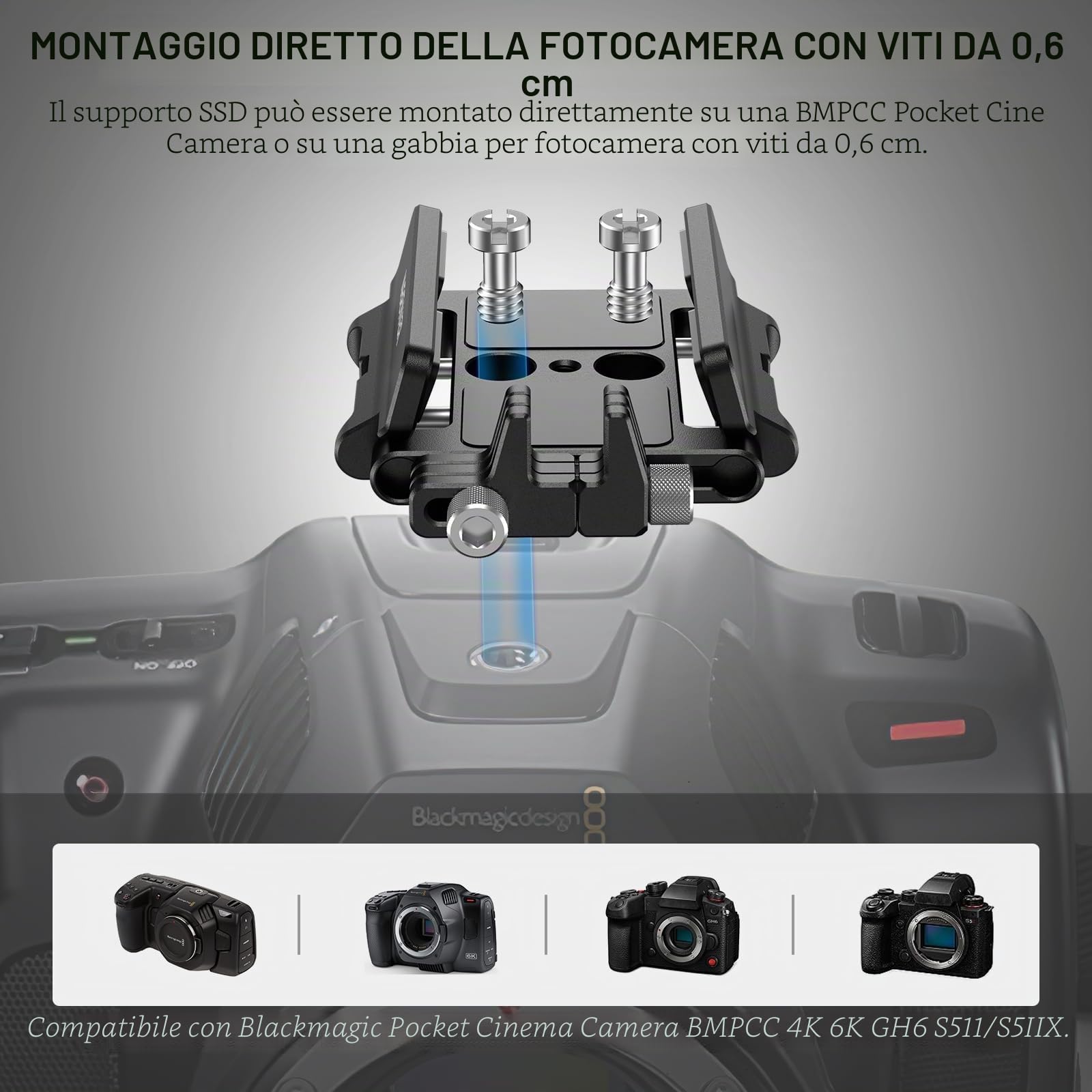 NEEWER Supporto SSD Staffa di Montaggio con Coldshoe Clip Cavo, 1,6-2,6" per Samsung T5 T7 SSD SanDisk Compatibile con SmallRig Cage per BMPCC 4K 6K Compatibile con iPhone 15 Pro Max Phone Cage, UA035