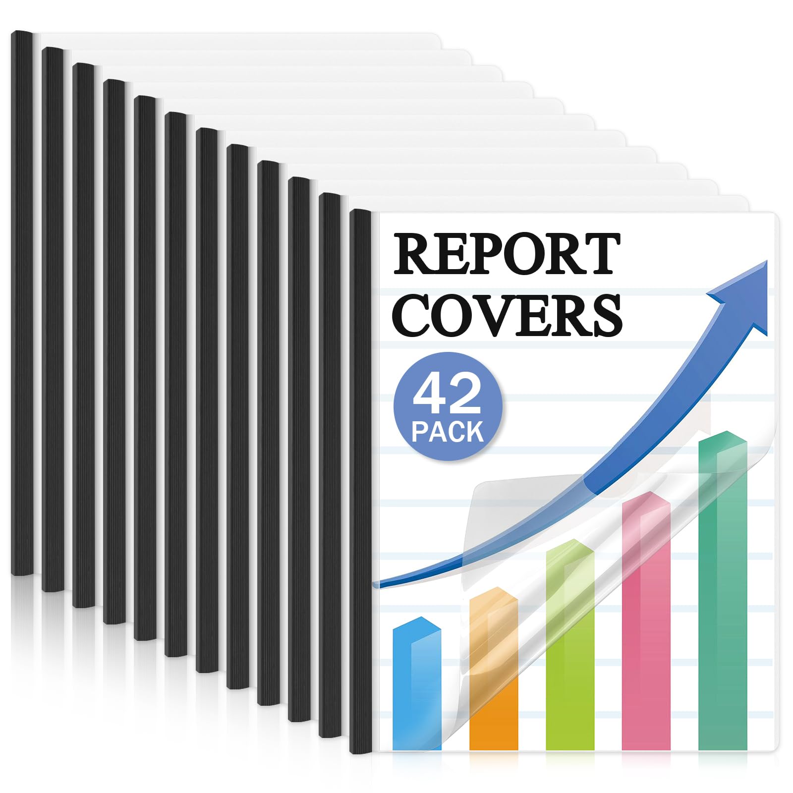 Dynta Report Covers 42 Pack Presentation Folders for Letter Size 70 Sheet Capacity, 5.5 Mil Report Covers with Sliding bar Black, Resume Folder Clear