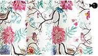 Vista 112 de VOGOL Cenefas con patrón de pájaros para ventanas de cocina, cenefa texturizada de lino con estampado floral y pájaros para ventanas pequeñas