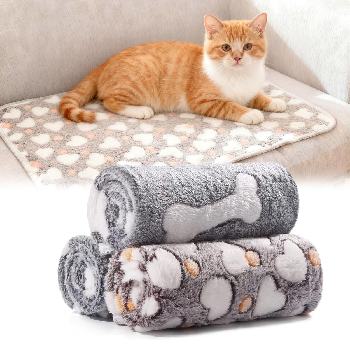 Lot de 3 Couverture pour Chien Chat 40*60 cm, Plaid Polaire pour Chien Chat de Compagnie, couverture Chiens Pelucheuse et Lavable en Flanelle, Petite Couverturee chat pour Chiens, Canapé, Divan, Lit