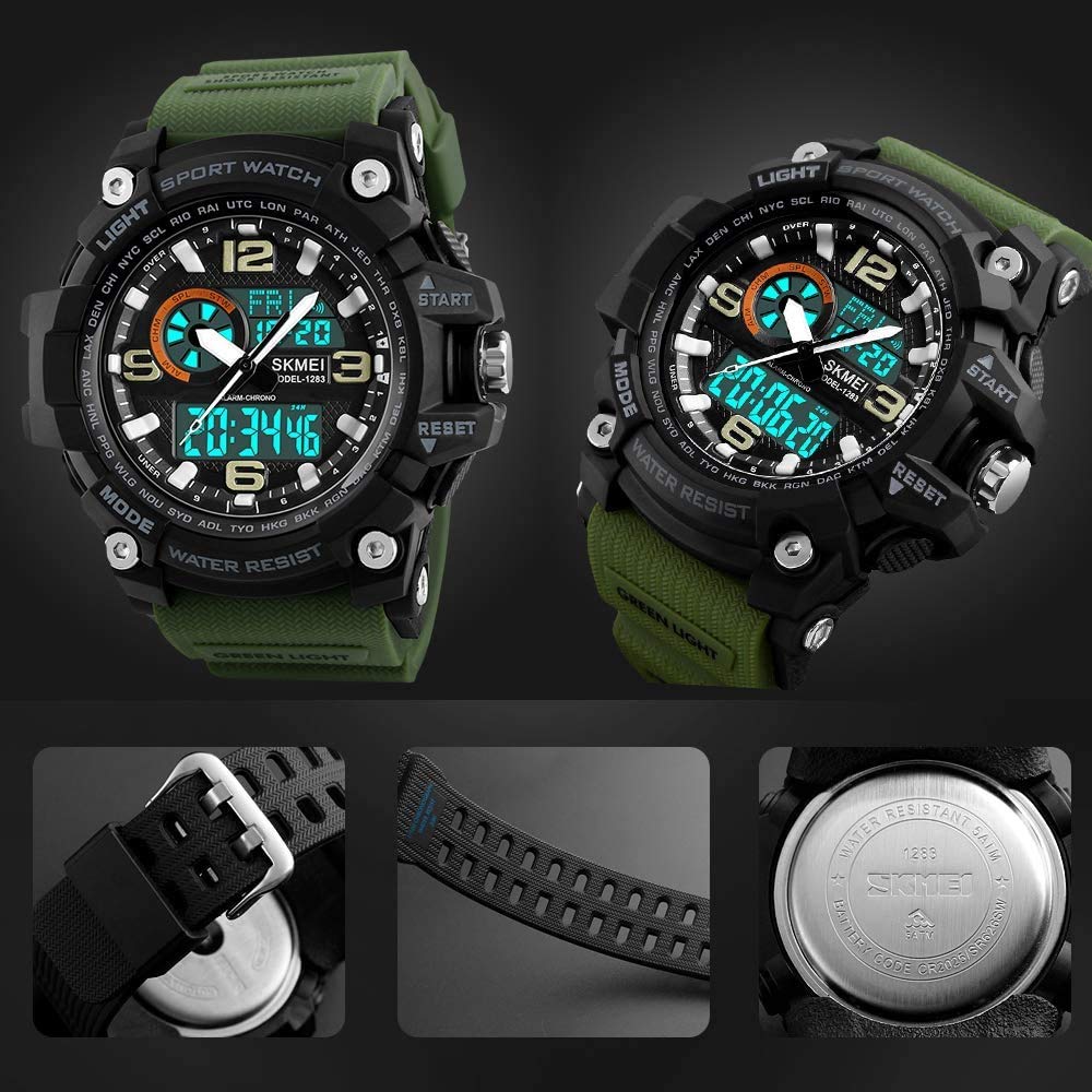 MASTOP Reloj digital para hombre, resistente al agua hasta 50 m, esfera doble, multifunción, analógico, militar, deportes al aire libre, reloj electrónico impermeable