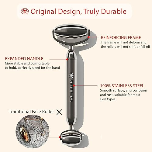 Miniatura 2 de Rena Chris Gua Sha - Juego de herramientas faciales y rodillos faciales, herramienta de guasha de metal y rodillo facial acero inoxidable de alta