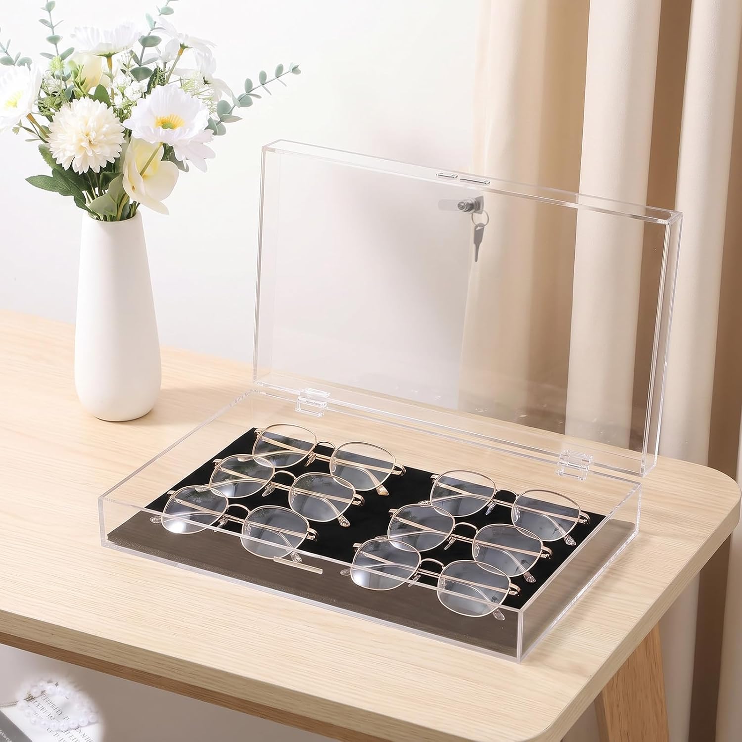 Acrylic Locking Jewelry Display Case Security Box with Key, 14.6x8.4x1.7 In