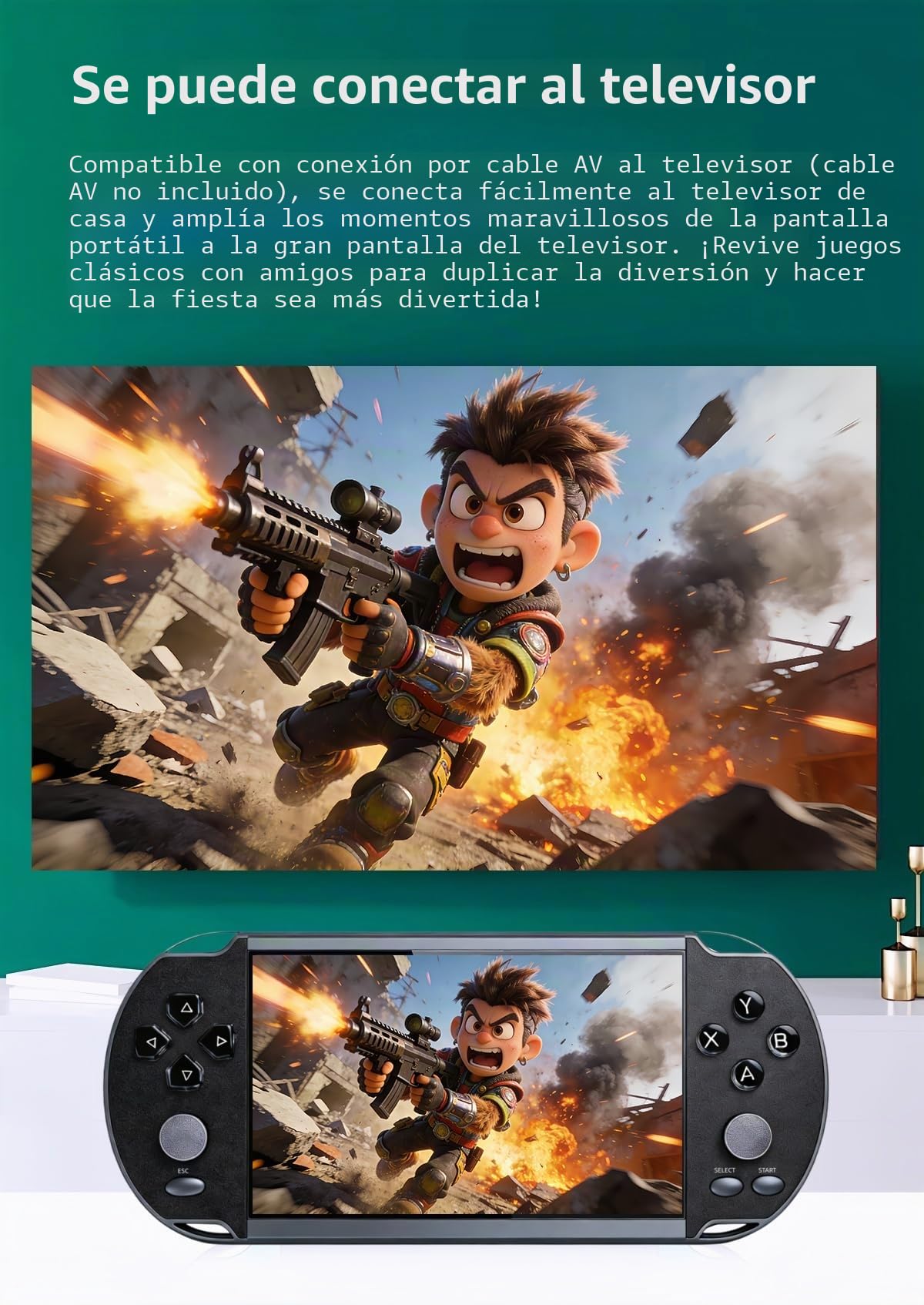 Consola de Juegos Retro YHFITN con Pantalla de 5,5 Pulgadas, Reproductor de vídeo portátil con Juegos clásicos, Compatible con guardado de partidas, Salida AV a TV, Regalo Ideal para Adolescentes.