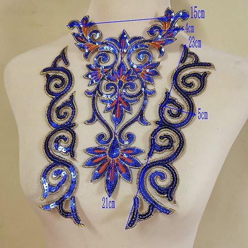 Miniatura 5 de 5pcs Zafiro Flor Grande Lentejuelas Bordadas DIY Applique Hierro Parches