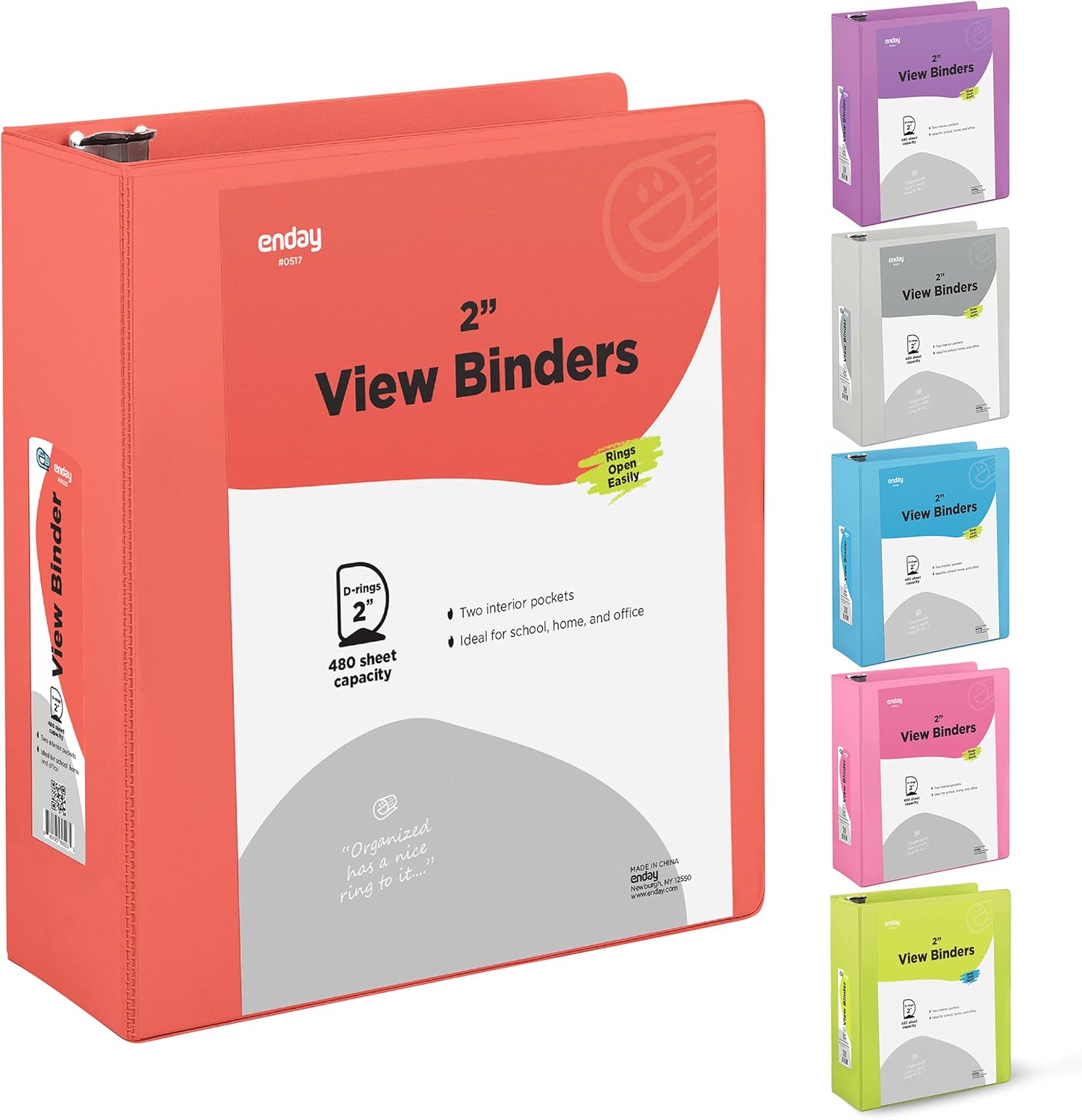 3 Slant D-Ring Binder 2 Inch Binder Red, 2 in Clear View Cover w/ 2 Inside Pockets Binder, Heavy Duty Colored School Supplies Binders Also available in Blue, Pink, Grey, Green, Purple (1 PC) –by Enday : Office Products