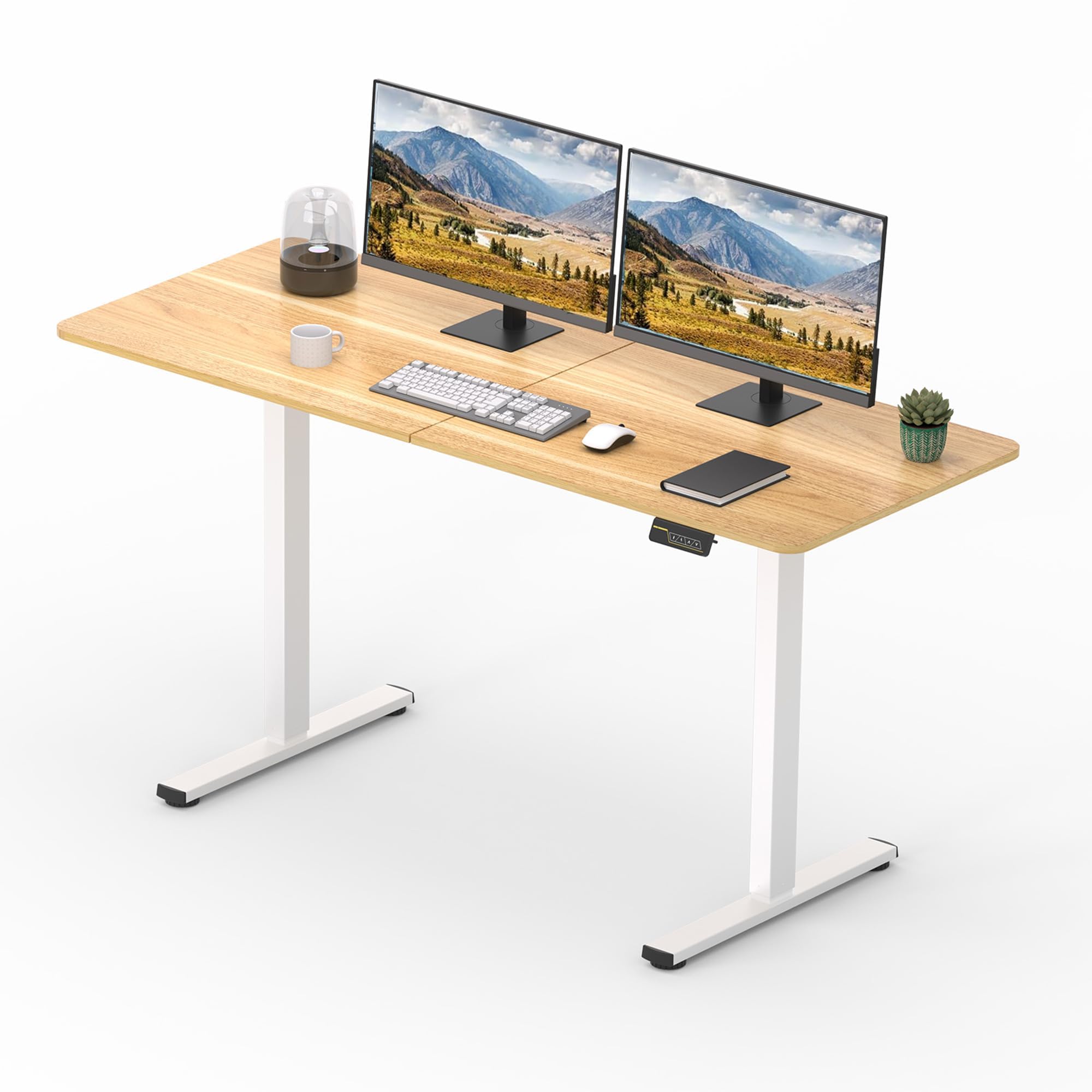 SANODESK Escritorio Elevable Eléctrico 120x60cm con 2 Gancho, Cerradura para niños, Standing Desk, Mesa Elevable, Función de Memoria, para Trabajo/Hogar (Arce)
