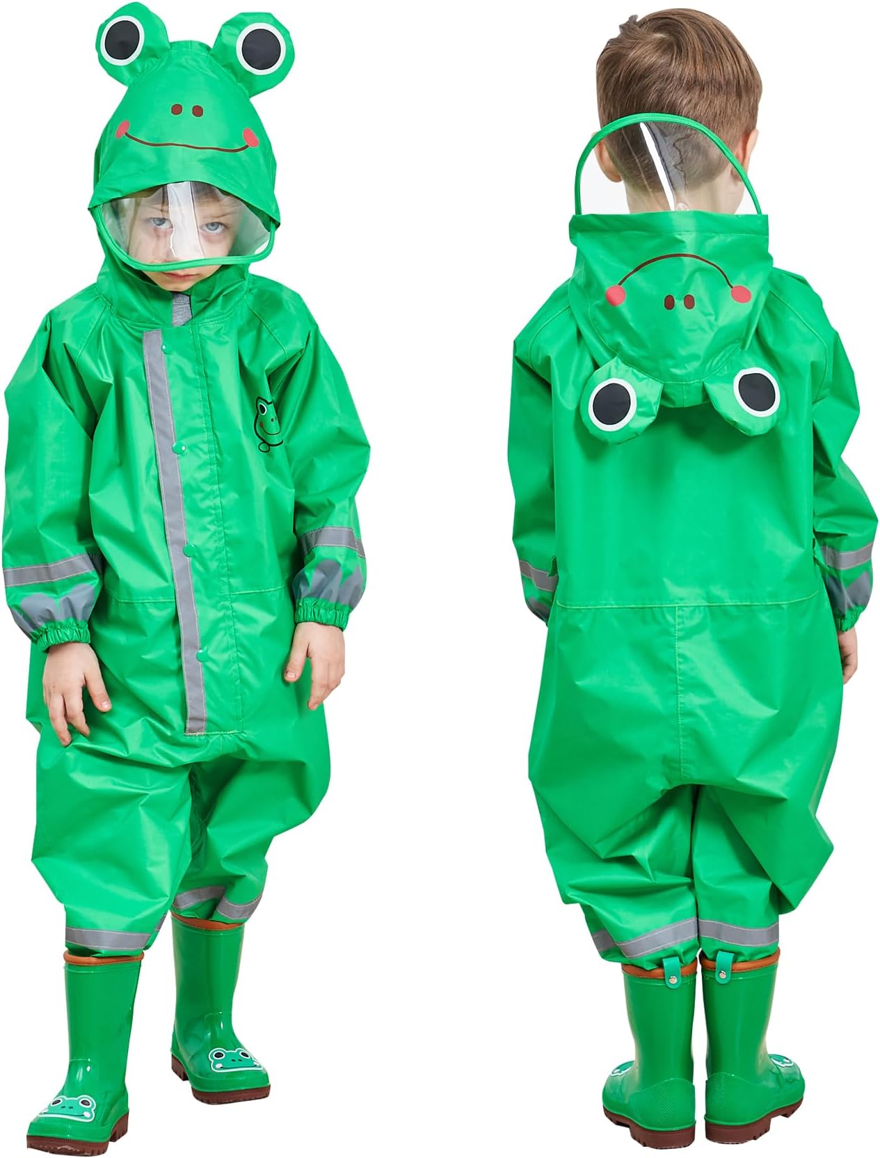Toddler Rain Suit, Kids Muddy Play Buddies One Piece Hoodie Rain Jacket Coat Poncho Gear Coverall Baby Girl Boy