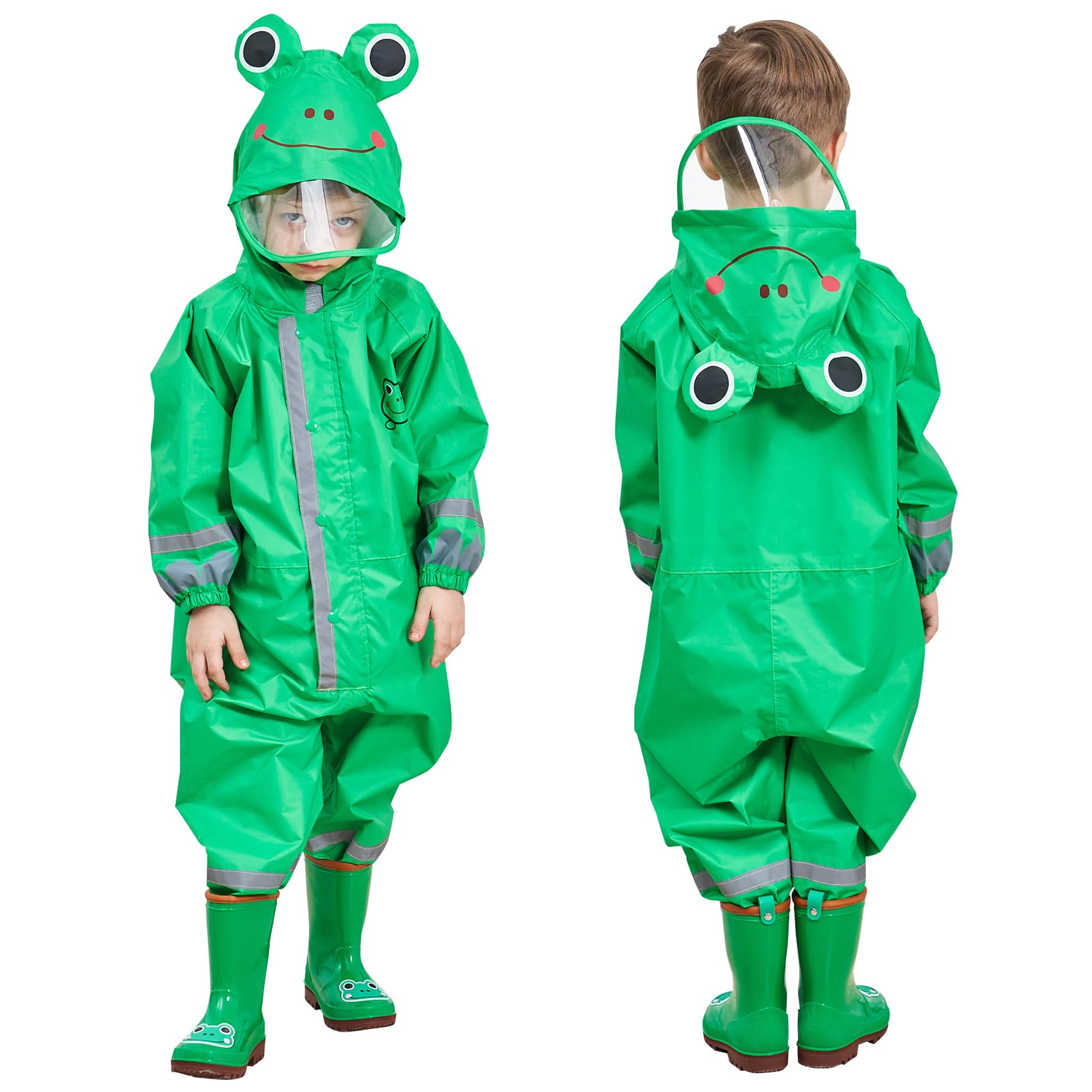 Toddler Rain Suit, Kids Muddy Play Buddies One Piece Hoodie Rain Jacket Coat Poncho Gear Coverall Baby Girl Boy