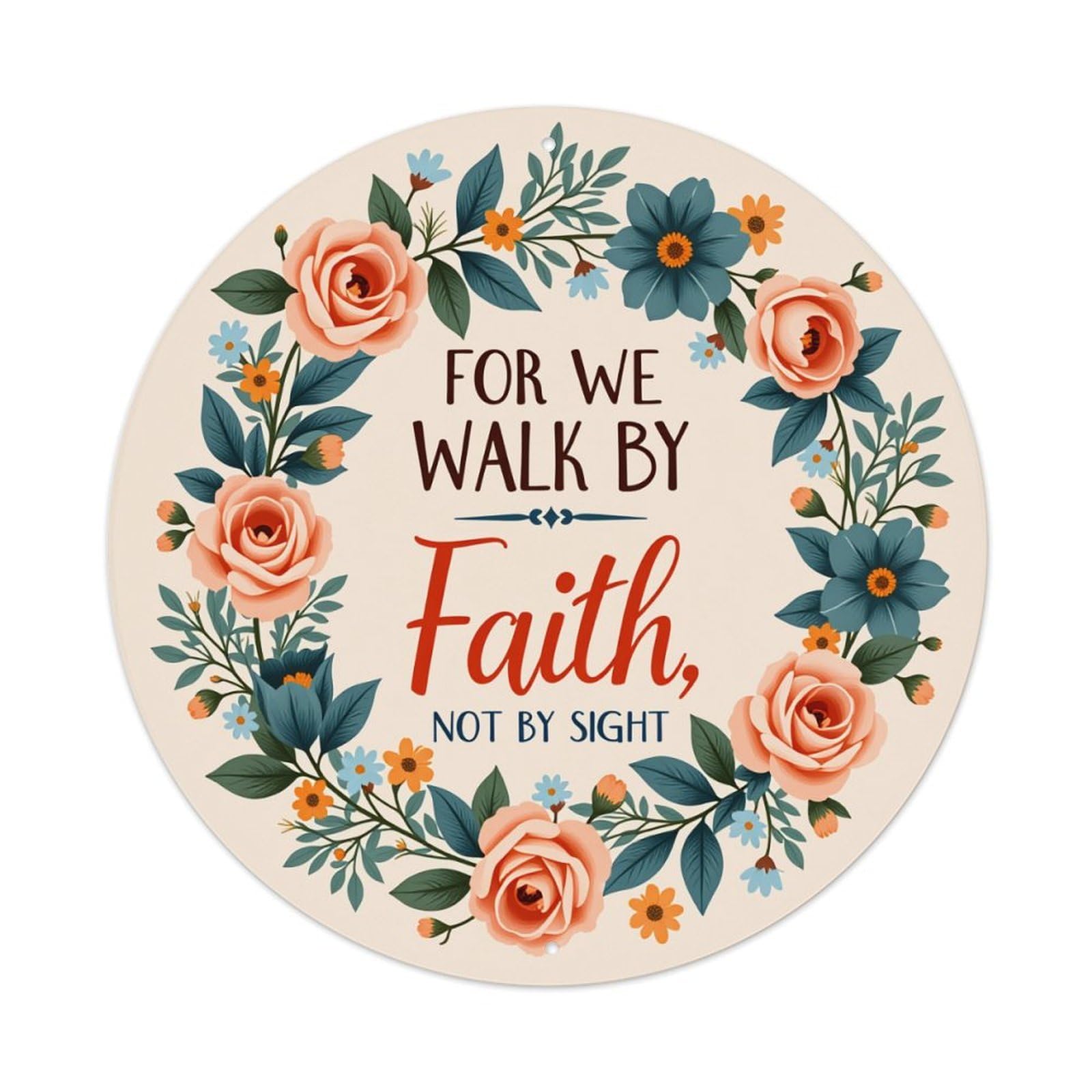 Floral Wreath With Roses And Text Round Tin Sign Retro Metal Sign for Cafe Bar Pub Home Game Room Gym Club Wall Decoration Vintage Metal Poster 8x8 Inch