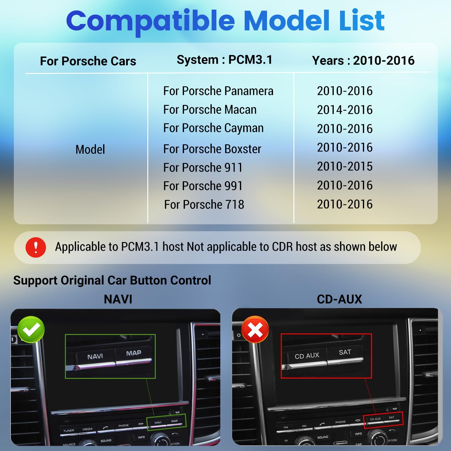 HMYC Module CarPlay sans Fil et Android Auto PCM 3.1 pour Porsche Panamera, Cayenne, Macan, Cayman, Boxster, 911, 718, Compatible avec caméra de recul, MirrorLink et Commandes d’Origine du véhicule