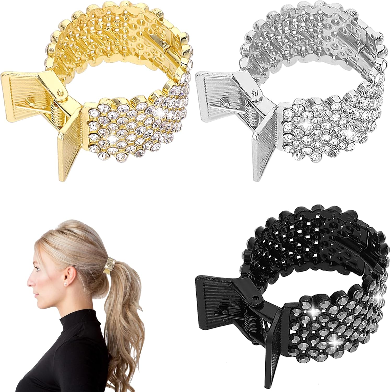 3Pcs Sparkling Rhinestone Hair Claw Clips Ponytail Claw Clips,Large