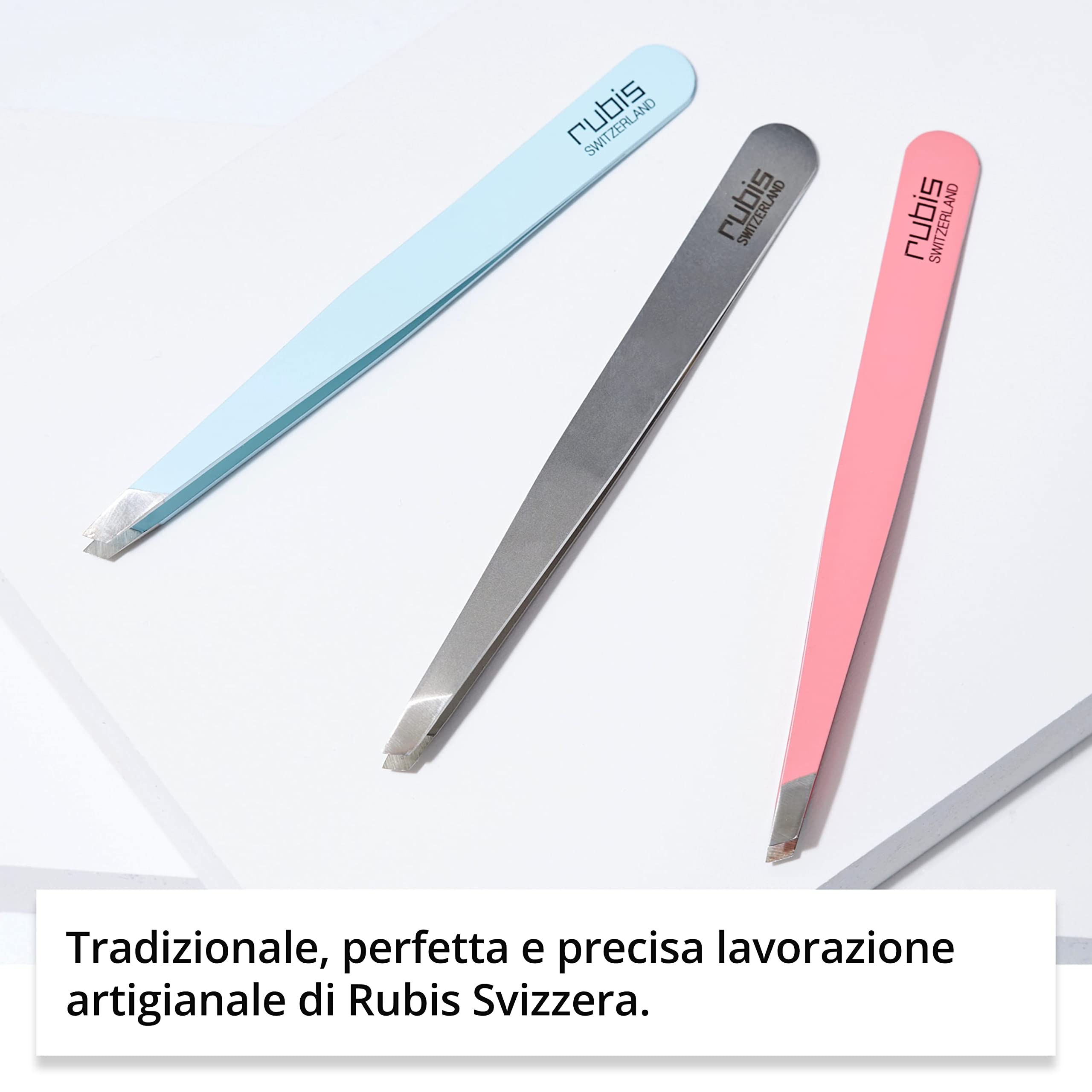 Rubis pinzette sopracciglia professionale inox acciaio - punta obliqua (azzurro)