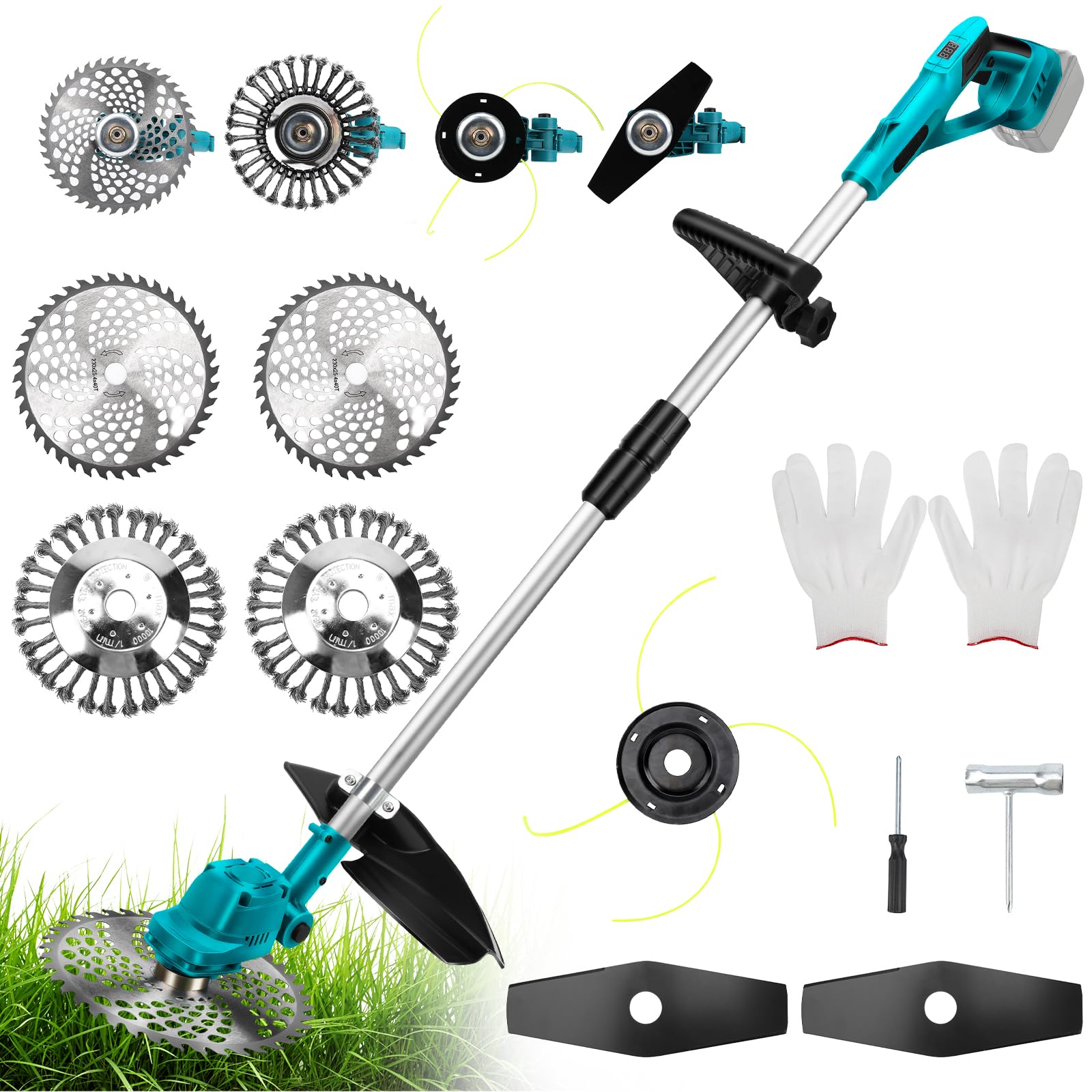 Desbrozadora compatible con Makita 18 V, con cepillo desmalezador y cuchilla