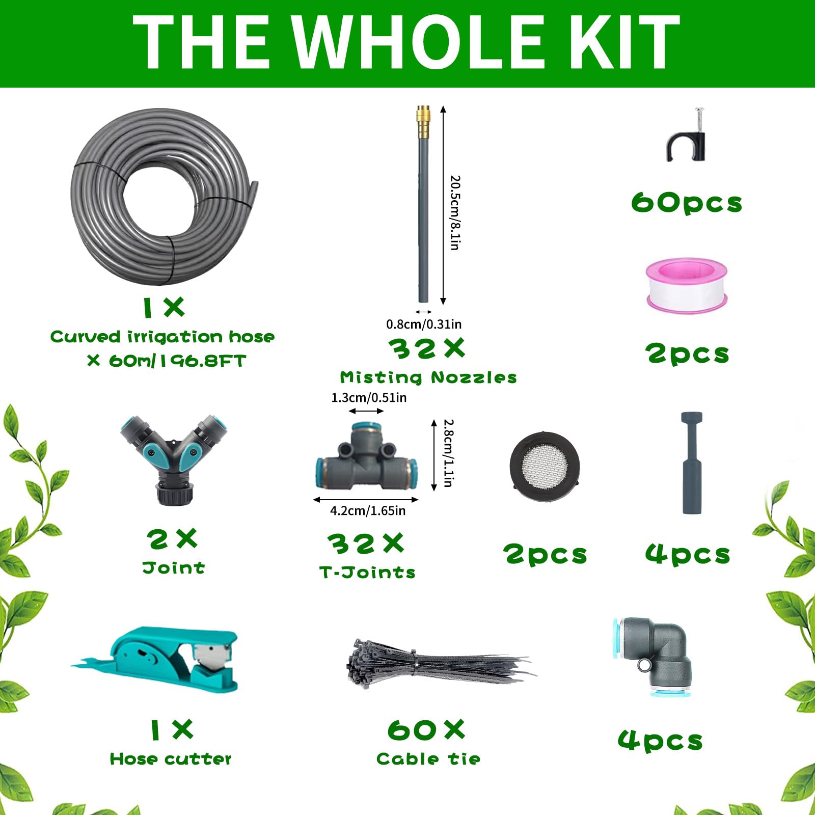 Kit per Sistema di Irrigazione a Goccia Regolabile a 360°,Sistema di Irrigazione per Giardino 60M,Sistema Irrigazione Automatico,per Paesaggio,Serra,Terrazza,Piante