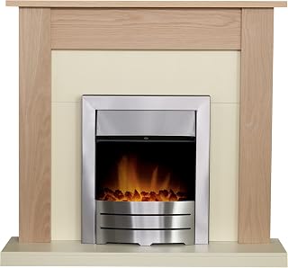 Adam Southwold Fireplace in Oak& Cream with Colorado Electric Fire in Brushed Steel, 43 Inch
