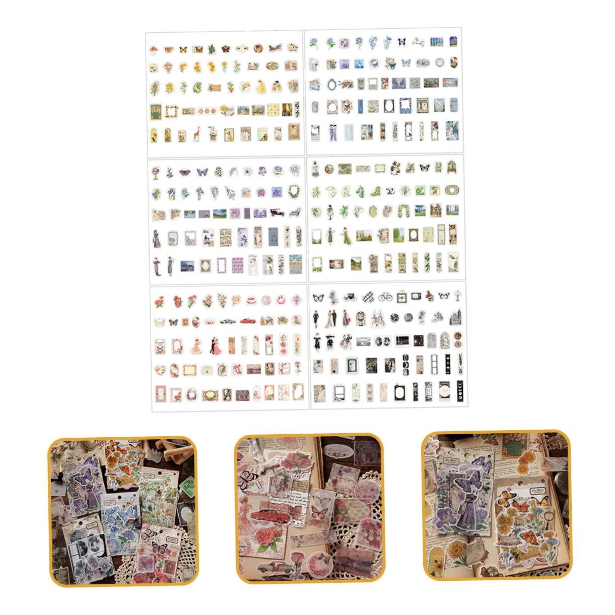SEWACC 1200feuilles Autocollants Rétro Divers Pour Scrapbooking Stickers Décoratifs Papier Pour Artisanat Et Journal Créatif