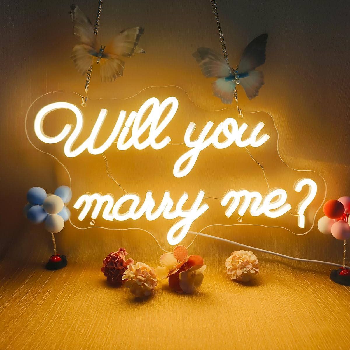 will you marry me neon sign warm white, dimmable will you marry me led light up sign usb for proposal wedding party bridal shower gifts,16"x9"