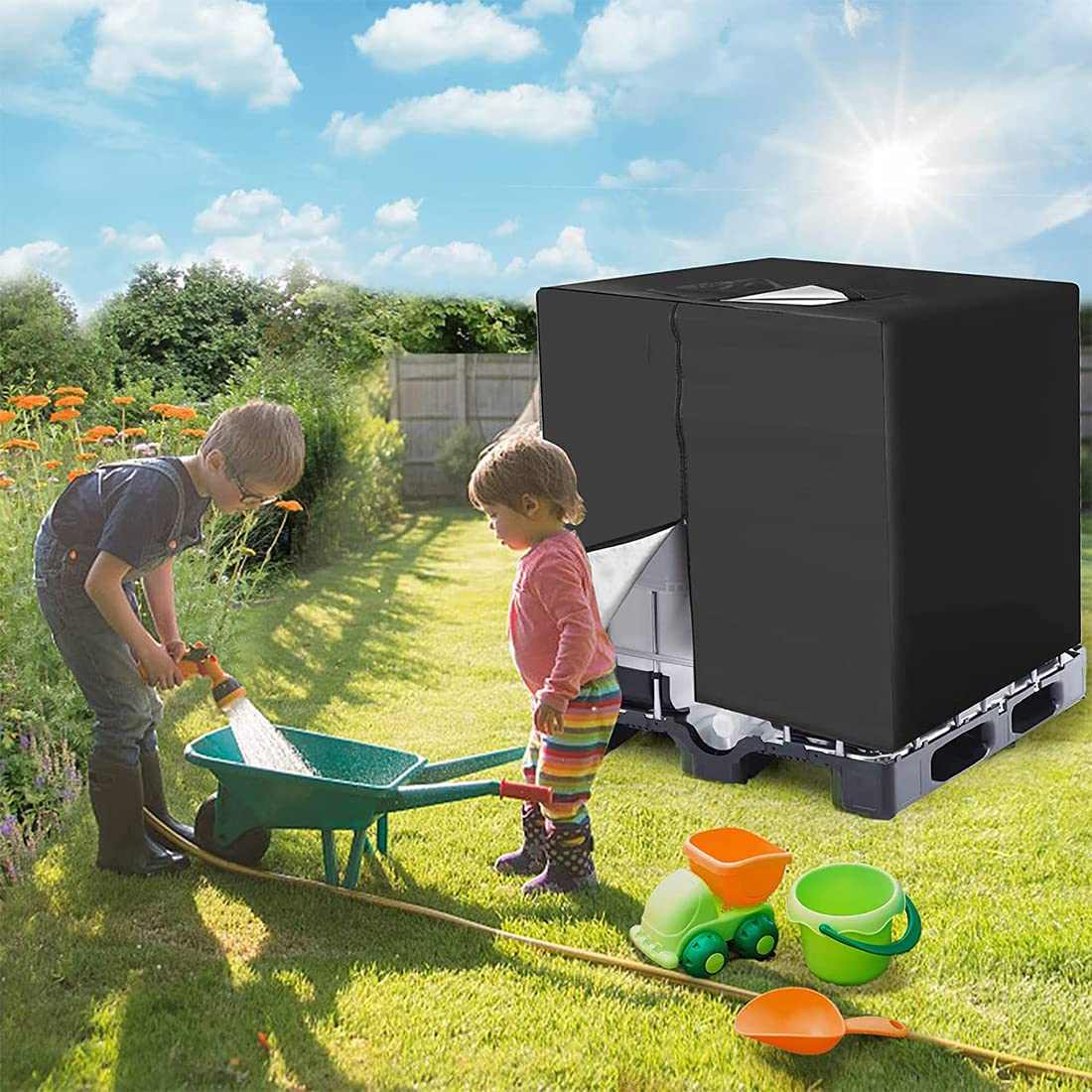 IBC Tank Abdeckung,420D IBC UV-Schutz/Regenwasser Folien Schutzhaube Staubdicht Cover mit Reißverschluss, Abdeckplane für Wassertank 1000L,Geeignet für IBC-Tank Behälter Container Regenwassertank